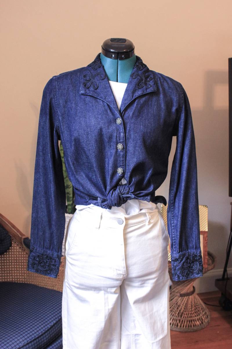 Vintage Denim-Bluse/Verschönert Denim Bluse Top Verziert Jean Oben 1990Er Jahre von PoppyThornVintage