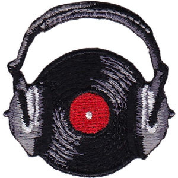 Mini Schallplatte Mit Kopfhörern Gestickter Aufnäher/Aufnäher, Deejay, Vinyl, Retro, Musik von PoppyandZane
