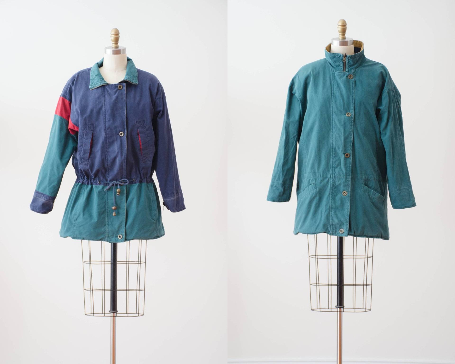 Grüne Wendejacke | 80Er 90Er Jahre Vintage Unisex Herren Damen Mantel Aus Baumwolle in Grün-Navy Rot von PoppycockVintage