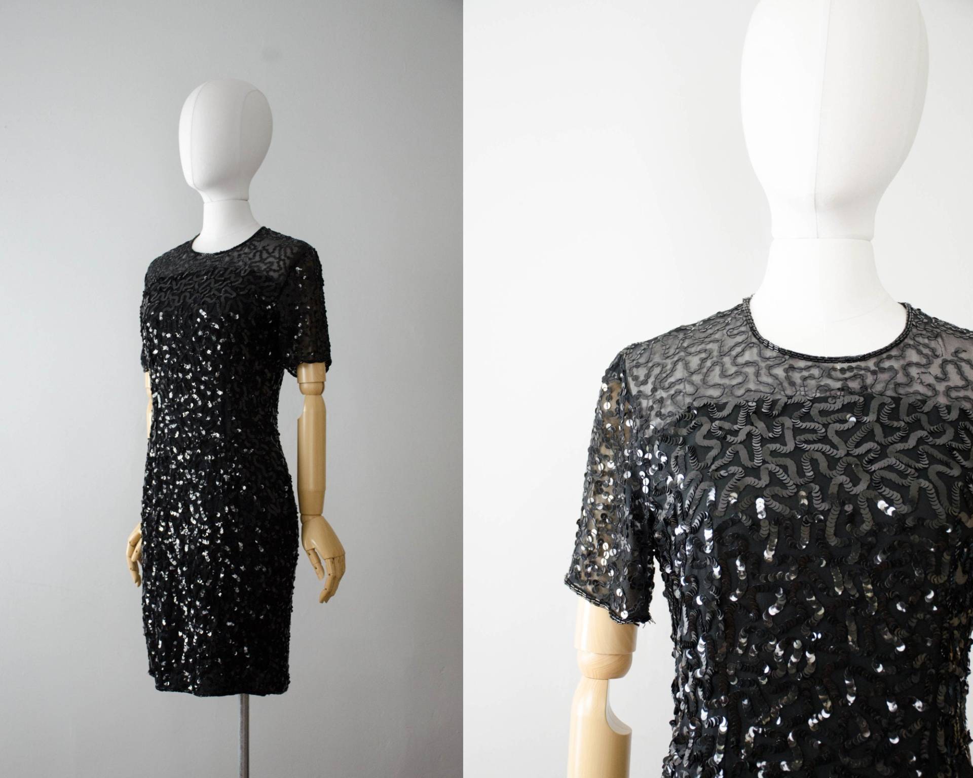 Schwarzes Seidenkleid | Paillettenkleid Cocktailkleid Sténay Kleid von PoppycockVintage