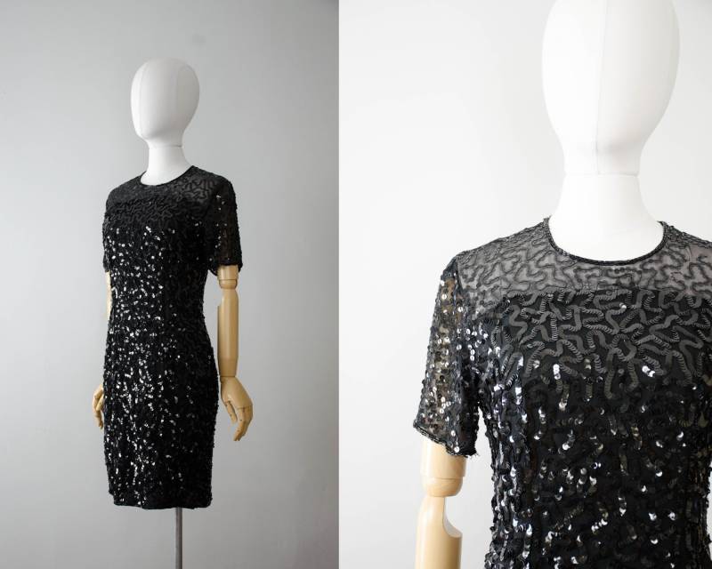 Schwarzes Seidenkleid | Paillettenkleid Cocktailkleid Sténay Kleid von PoppycockVintage
