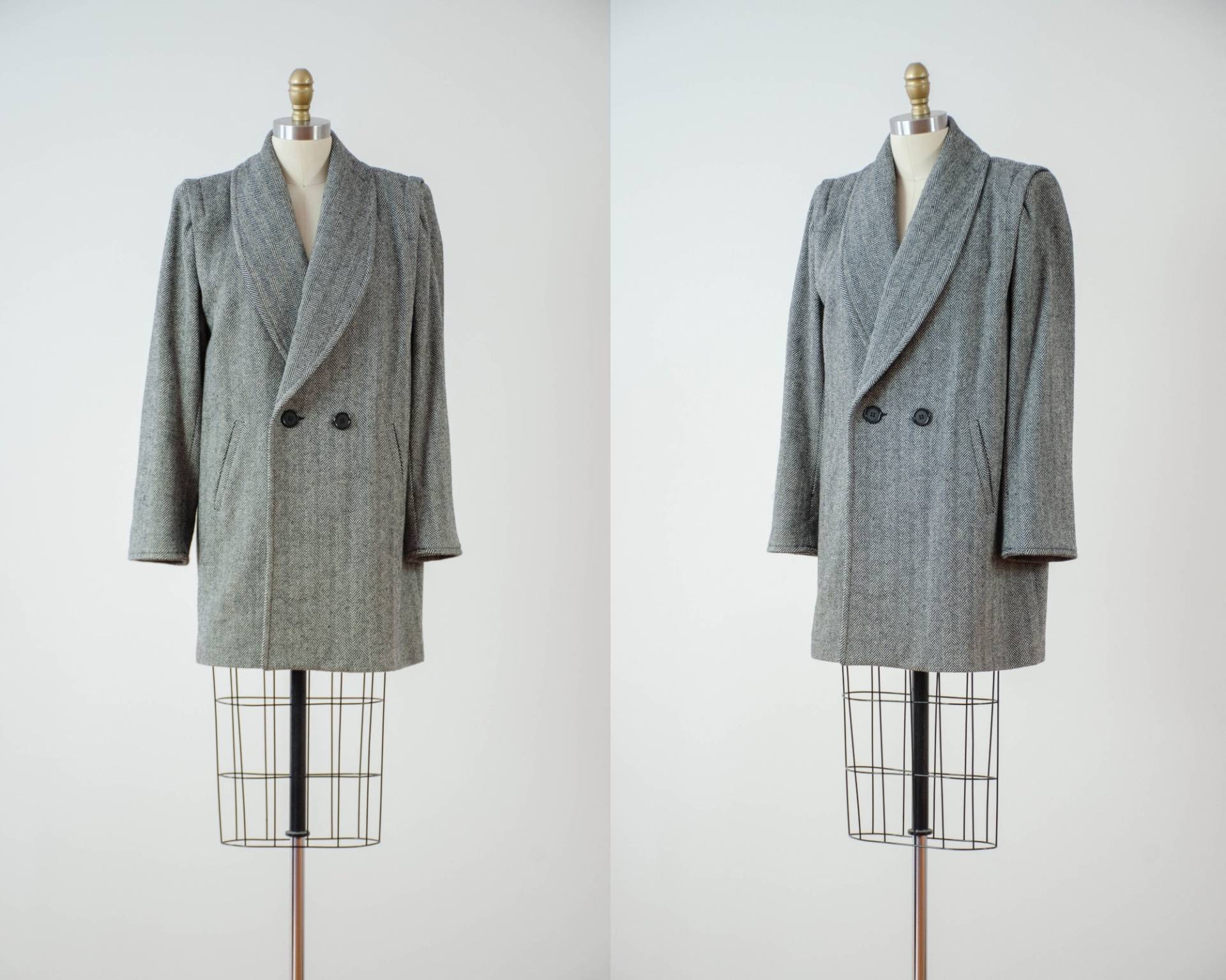 Übergroßer Blazermantel | 80Er 90Er Vintage Schwarz Weiß Fischgrät Dunkel Academia Schwerer Warmer Oversize-Blazer Aus Wolle von PoppycockVintage