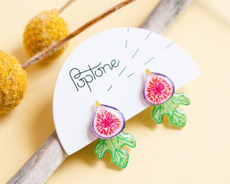 2-In-1 Feigenblatt-Ohrringe Vorne/Hinten/Vegan Geschenk Feigen Ohrstecker Blatt von Poptone