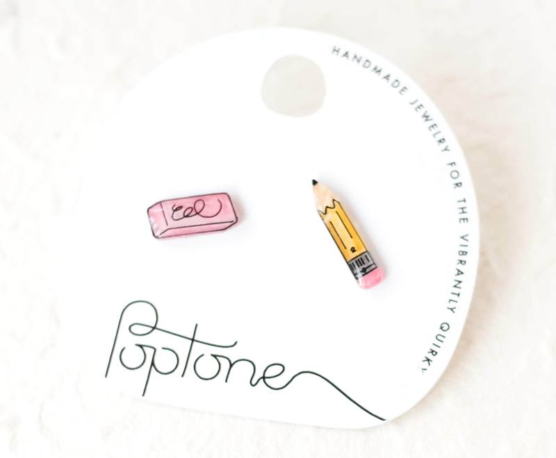 Bleistift Und Rosa Radierer Ohrringe/Lehrer Geschenk Zurück Zu Schule No.2 von Poptone