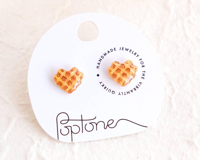 Herz Waffel Ohrringe/Valentine Waffle Frühstück Ohrstecker von Poptone