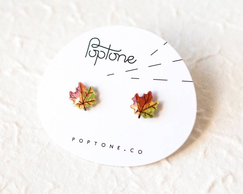 Ahornblatt Ohrstecker/Ahorn Ohrringe Herbstlaub Mini von Poptone
