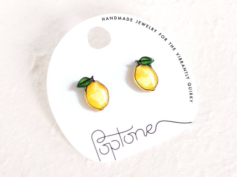Zitronen Ohrstecker/Zitronenfrucht Ohrringe Gelbe Citrus Sommer von Poptone