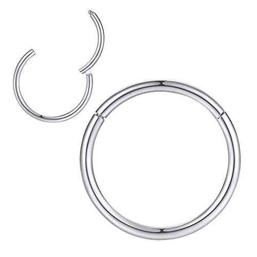 0,8mm 10mm Reifen Nasenringe für Männer und Frauen Nasenring Reifen Silber Septum Clicker Scharnierring 316L Chirurgenstahl Silber Körper Piercing Ohrringe für Knorpel Helix Ohrkolben Daith Rook von Popuhoops