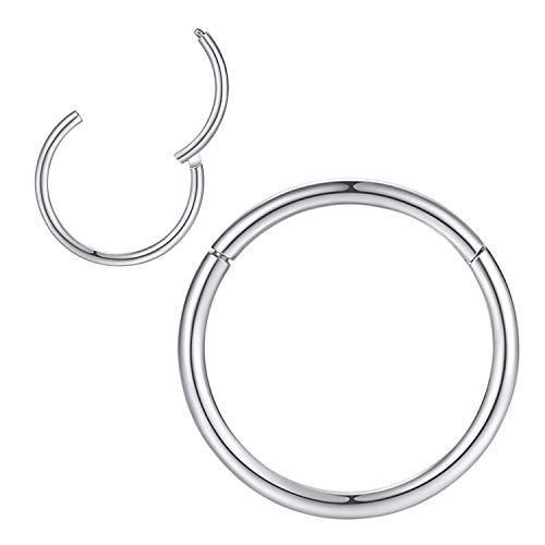 1,2mm 14mm Reifen Nasenringe für Männer und Frauen Nasenring Reifen Silber Septum Clicker Scharnierring 316L Chirurgenstahl Silber Körper Piercing Ohrringe für Knorpel Helix Ohrkolben Daith Rook von Popuhoops