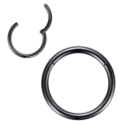 1,6mm 13mm Reifen Nasenringe für Männer und Frauen Nasenring Nasenring Reifen Schwarz Septum Clicker Scharnierring 316L Chirurgenstahl Körper Piercing Ohrringe für Knorpel Helix Ohrkolben Daith Rook von Popuhoops