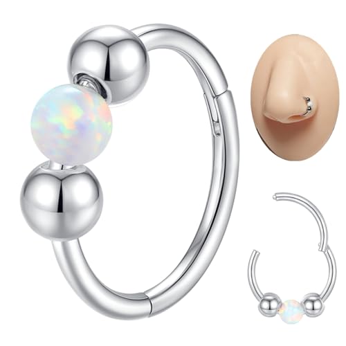 Popuhoops 18G 7mm Opal Hoop Nasenring für Frauen 316L Chirurgenstahl Knorpel Ohrring Septum Clicker Ring Conch Daith Tragus Helix Turm Piercing Schmuck Lippenring 1.0mm von Popuhoops