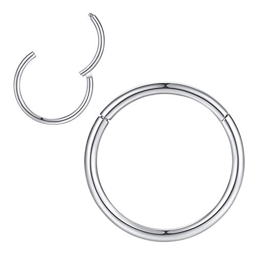Popuhoops 2pcs 1,0mm 5mm Reifen Nasenringe für Männer und Frauen Reifen Silber Septum Clicker Scharnierring 316L Chirurgenstahl Silber Körper Piercing Ohrringe für Knorpel Helix Ohrkolben Daith Rook von Popuhoops