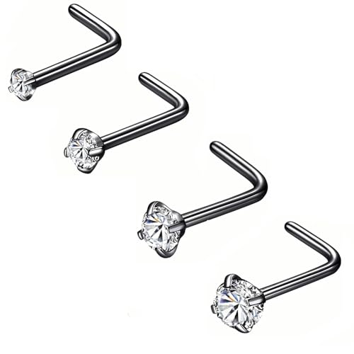 Popuhoops 4pcs 316L Chirurgenstahl 0,6mm Schwarze Nasenringe Studs Cubic Zirkonia L-Form Nostrial Piercing Body Jewerly L Shaped Nose Studs 22gauge 1.5mm 2mm 2.5mm 3mm CZ Nasenringe für Frauen Männer von Popuhoops