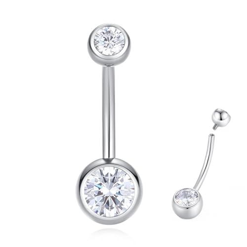 Popuhoops G23 Titan Bauchknopf Ring CZ Runde Cubic Zirkonia Intern Gewinde Bauchknopf Bars Nabel Piercing Ring Silber 14G 12mm Bauch Körper Piercings Barbell Schmuck Nabel Ring für Frauen Männer von Popuhoops