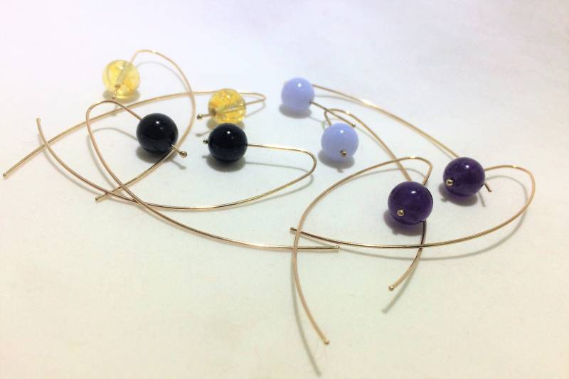 14 K Gelbgold Threader Ohrringe Mit Natursteinen von PopularGemsMiami