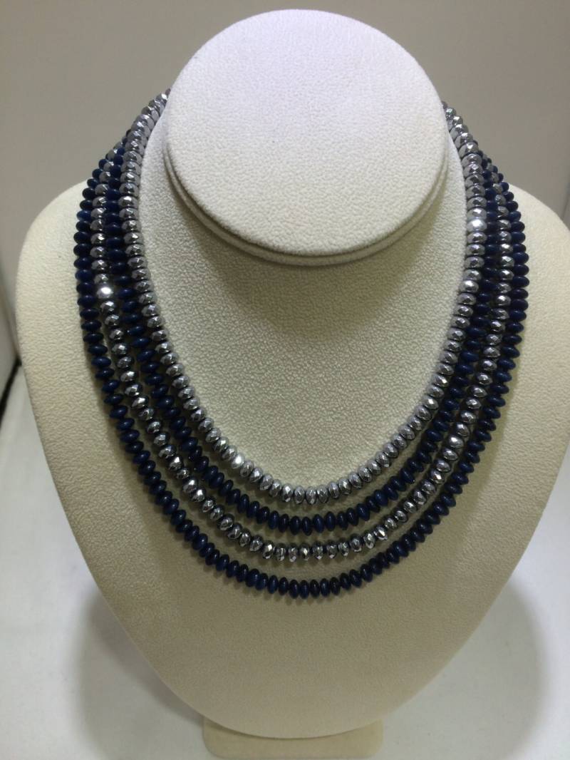 Azurit Und Silber Facettierte Rondelle Multi - Strand Halskette Mit Silberverschluss von PopularGemsMiami