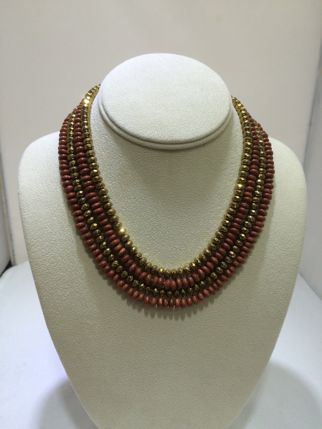 Goldstone/Hematie Mehrreihige Kette Mit 14K Gelbgold Verschluss von PopularGemsMiami