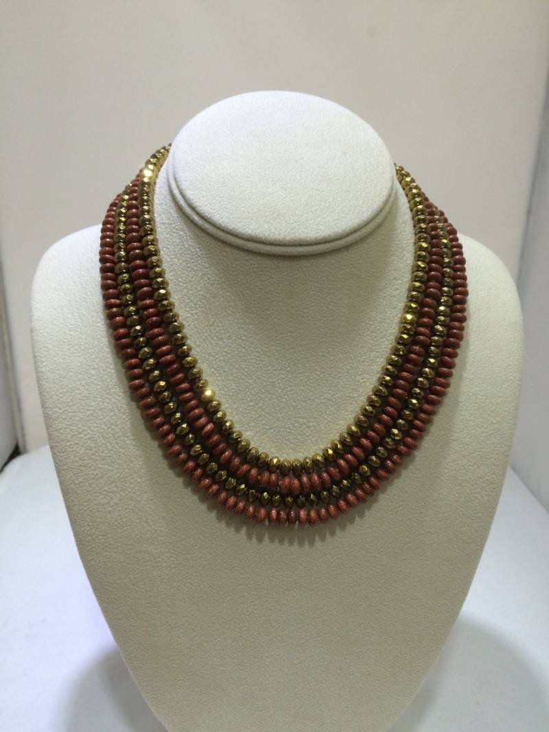 Goldstone/Hematie Mehrreihige Kette Mit 14K Gelbgold Verschluss von PopularGemsMiami