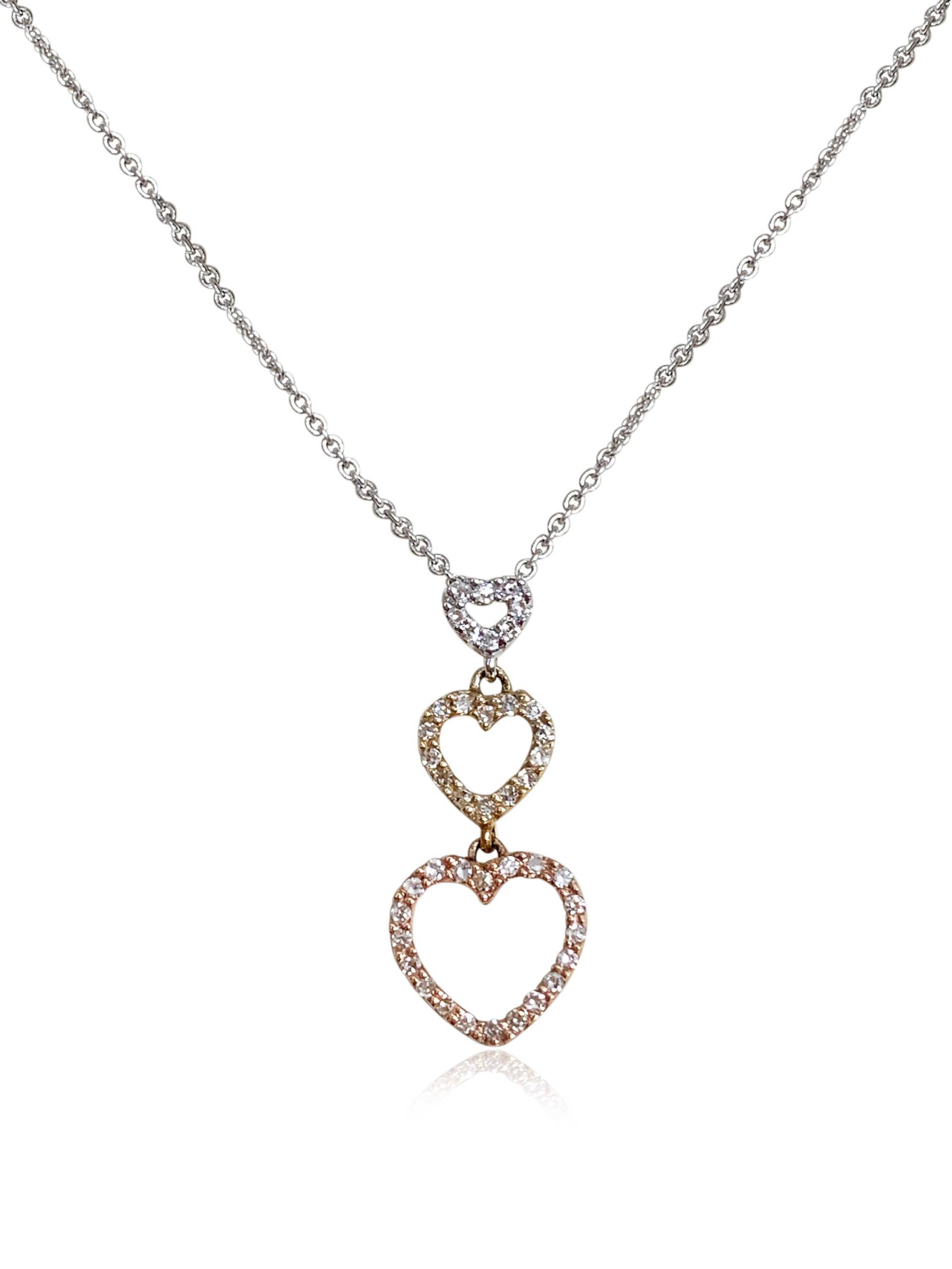 Halskette Aus 14 K Diamant Und Dreifarbigem Goldherz von PopularGemsMiami