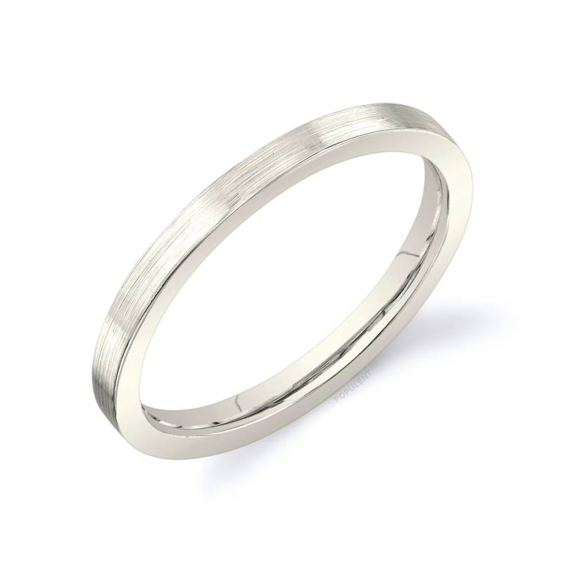 14K Champagner Gold Band | 2 Mm Dünn | Flach Matt Gebürstet Komfort Passform Herren Damen Ehering Zigarre Dünn Weiß Unvergoldet Vanille von Populent