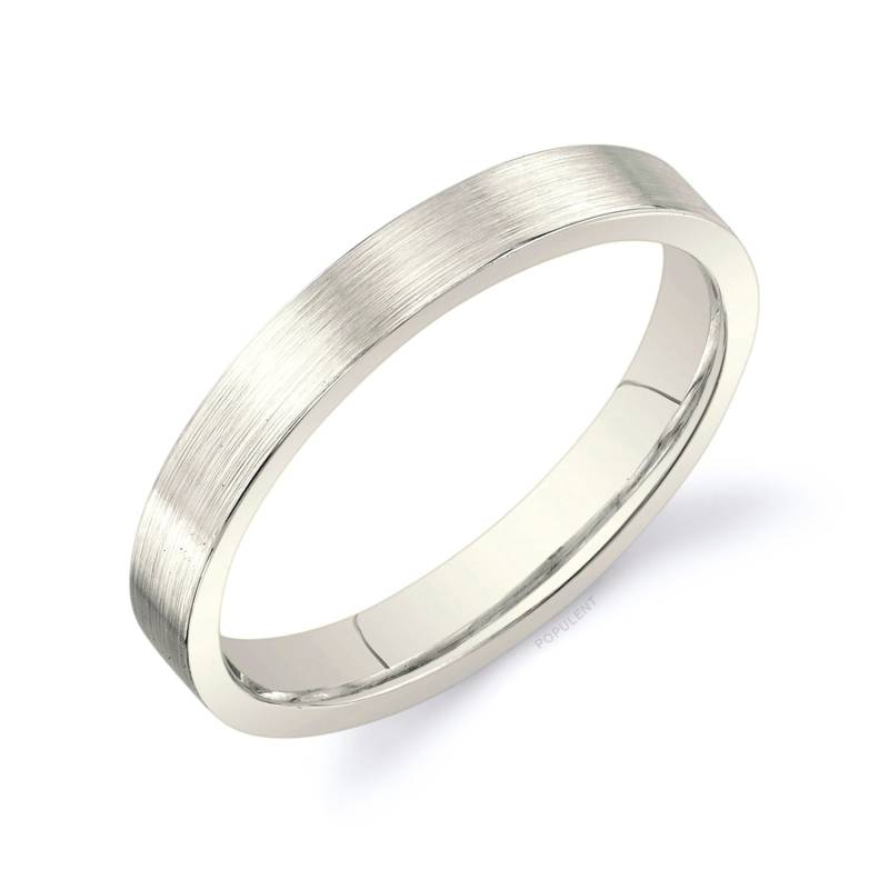 14K Champagner Gold Band | 3 Mm | Flach Matt Gebürstet Komfort Passform Herren Damen Ehering Zigarre Dünn Weiß Unvergoldet Vanille von Populent