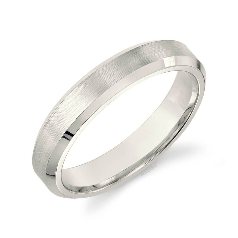 14K Champagner Gold Band | 4 Mm | Abgeschrägte Kante Matt Gebürstet Komfort Passform Herren Damen Ehering Weiß Unplated Vanilla von Populent
