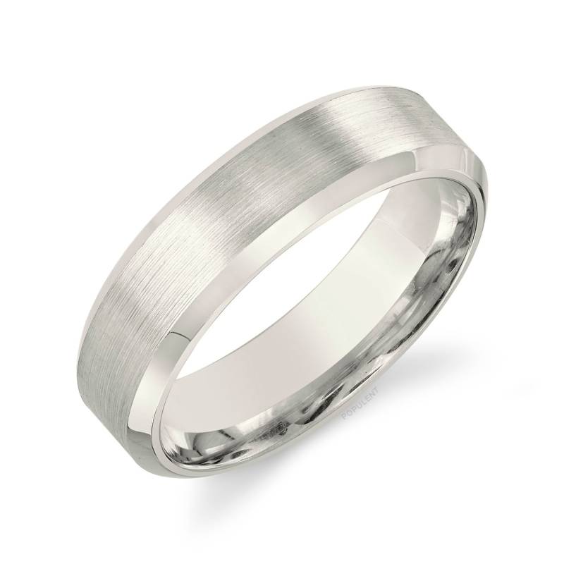 14K Champagner Gold Band | 6 Mm | Abgeschrägte Kante Matt Gebürstet Komfort Passform Herren Damen Ehering Weiß Unplated Vanilla von Populent