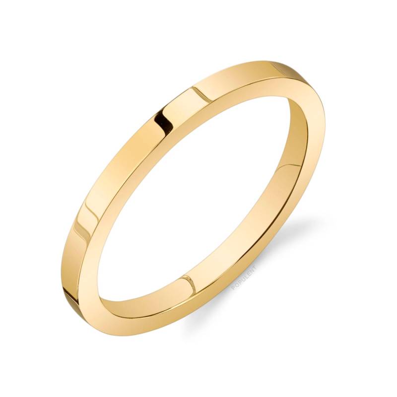14K Gelbgold Band | 2 Mm Dünn | Flach Poliert Komfort Passform Herren Damen Ehering Zigarre Dünn von Populent