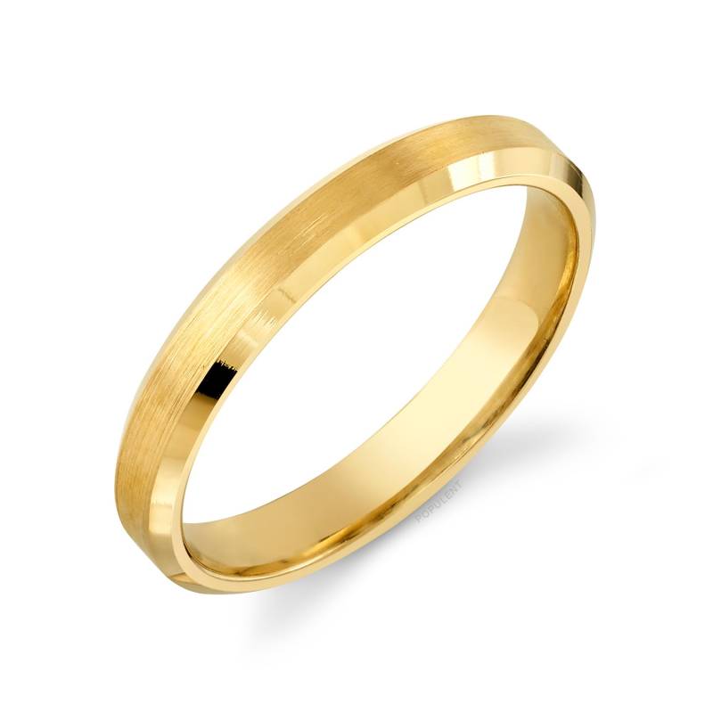 14K Gelbgold Band | 3 Mm | Abgeschrägte Kante Matt Gebürstet Komfort Passform Herren Damen Ehering Dünne von Populent