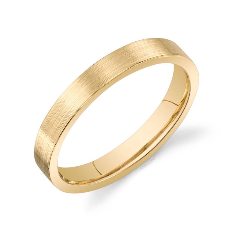 14K Gelbgold Band | 3 Mm | Flach Matt Gebürstet Komfort Passform Herren Damen Ehering Zigarre Dünn von Populent