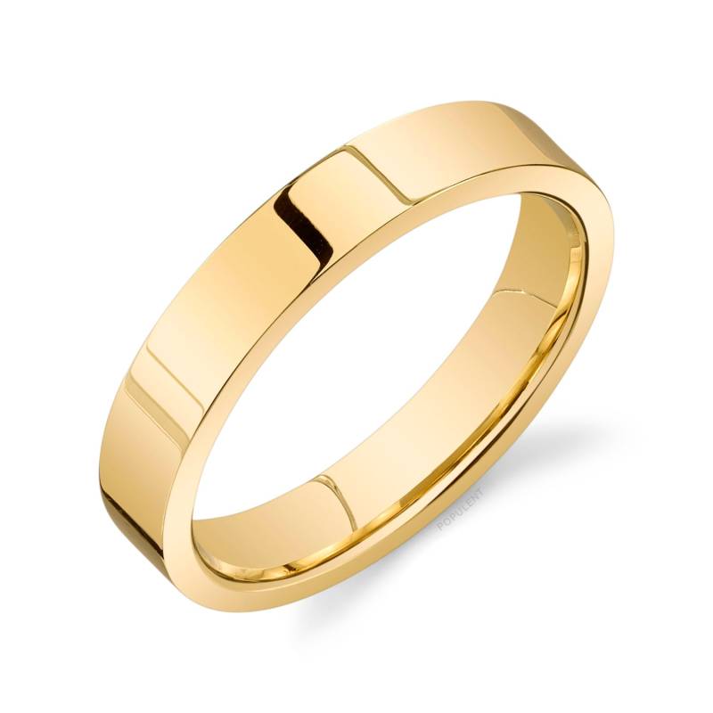 14K Gelbgold Band | 4 Mm | Flach Poliert Komfort Passform Herren Damen Ehering Zigarre von Populent