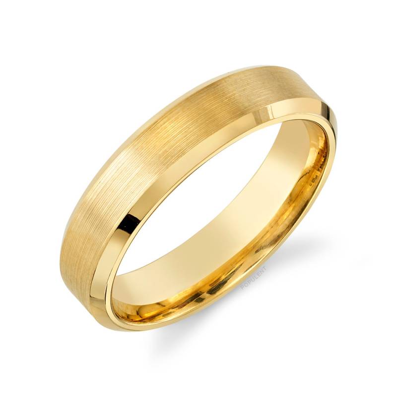 14K Gelbgold Band | 5 Mm | Abgeschrägte Kante Matt Gebürstet Komfort Passform Herren Damen Ehering von Populent