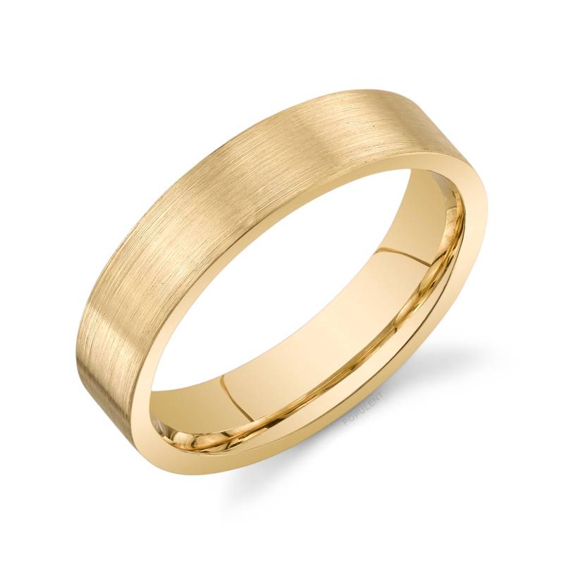 14K Gelbgold Band | 5 Mm | Flach Matt Gebürstet Komfort Passform Herren Damen Ehering Zigarre von Populent