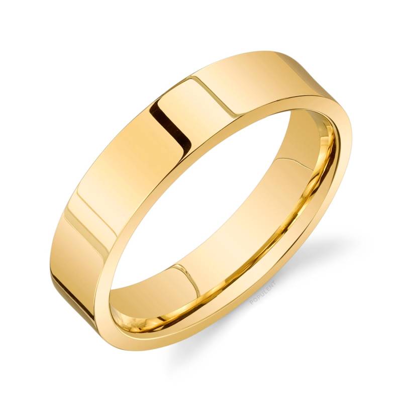 14K Gelbgold Band | 5 Mm | Flach Poliert Komfort Passform Herren Damen Ehering Zigarre von Populent