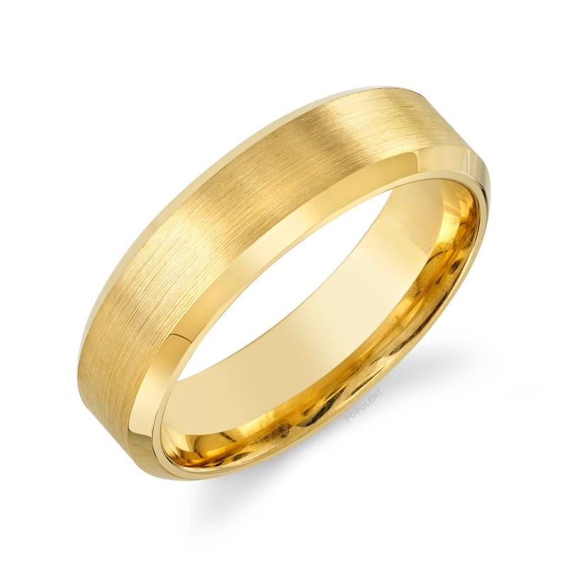 14K Gelbgold Band | 6 Mm | Abgeschrägte Kante Matt Gebürstet Komfort Passform Herren Damen Ehering von Populent