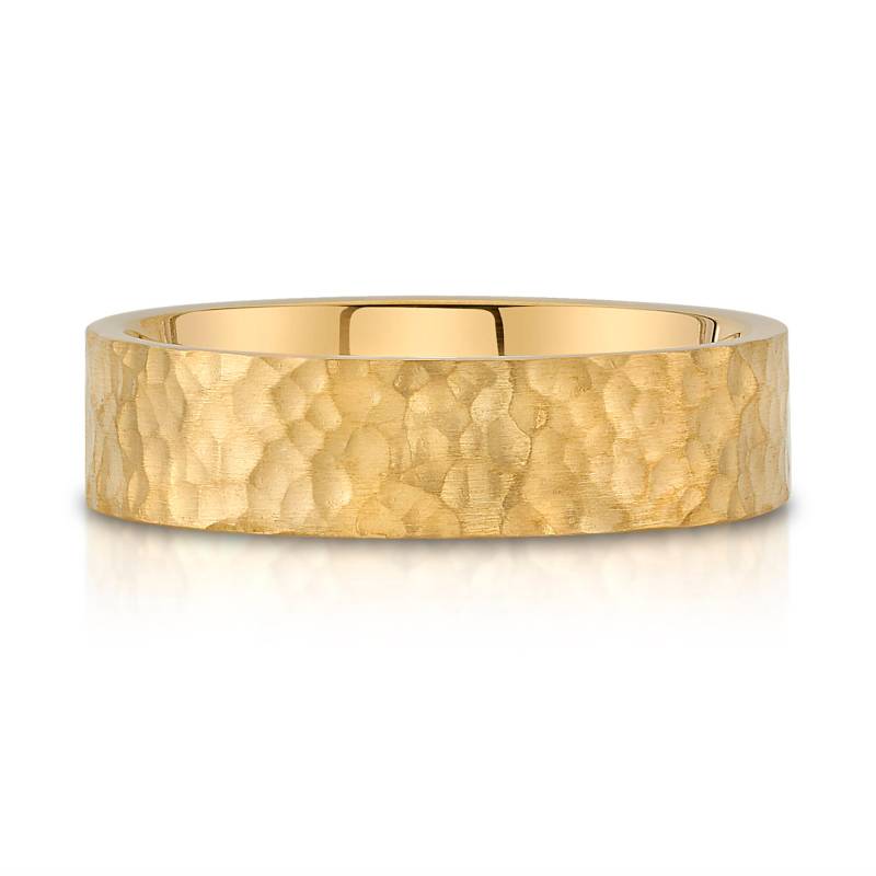 14K Gelbgold Band | 6 Mm | Flach Gehämert Matte Satin + Comfort Fit Herren Damen Ehering Zigarre von Populent