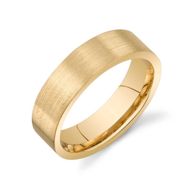 14K Gelbgold Band | 6 Mm | Flach Matt Gebürstet Komfort Passform Herren Damen Ehering Zigarre von Populent