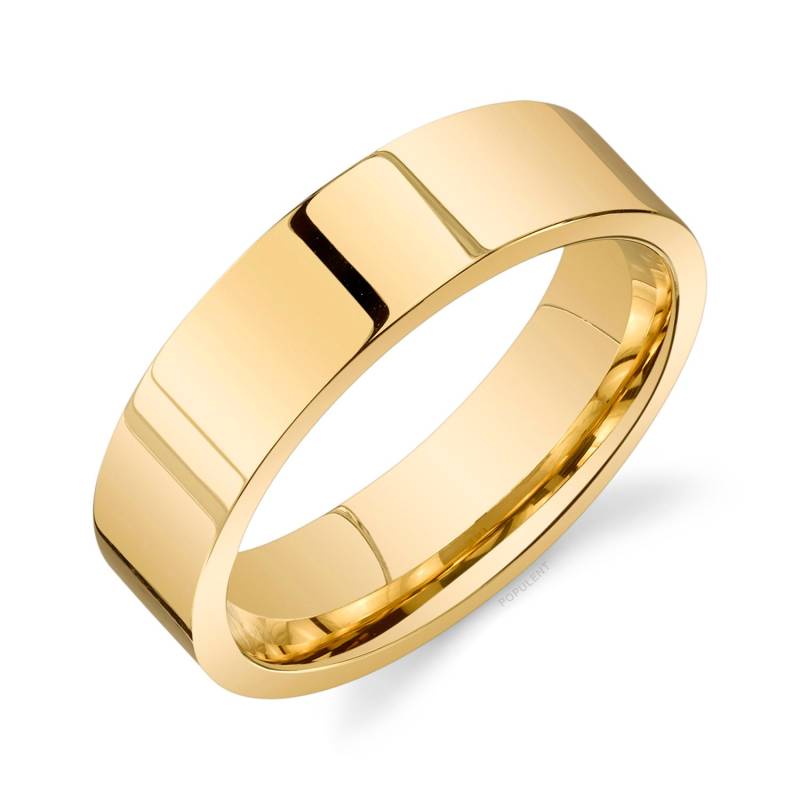 14K Gelbgold Band | 6 Mm | Flach Poliert Komfort Passform Herren Damen Ehering Zigarre von Populent