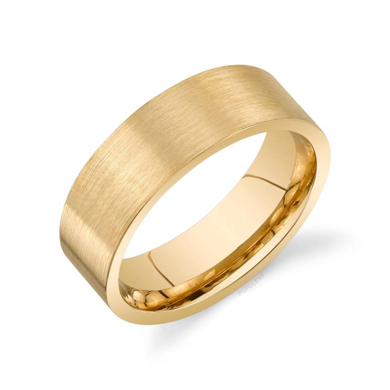 14K Gelbgold Band | 8 Mm | Flach Matt Gebürstet Komfort Passform Herren Damen Ehering Zigarre von Populent