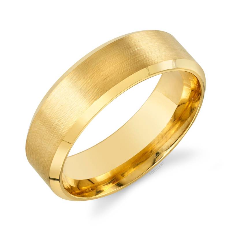14K Gelbgold Bandschlaufe | 7 Mm | Abgeschrägte Kante Matt Gebürstet Komfort Passform Herren Damen Ehering von Populent