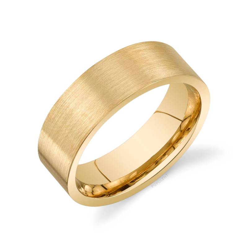 14K Gelbgold Bandschlaufe | 7 Mm | Flach Matt Gebürstet Komfort Passform Herren Damen Ehering Zigarre Band von Populent