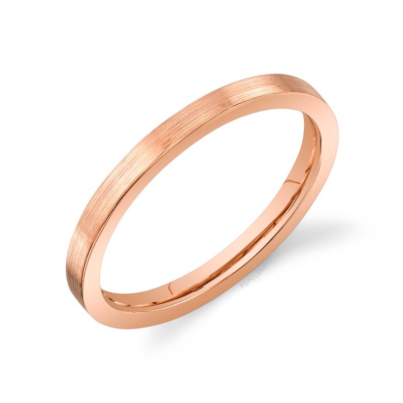 14K Rose Gold Band | 2 Mm Dünn | Flach Matt Gebürstet Komfort Passform Herren Damen Ehering Zigarre Dünn von Populent