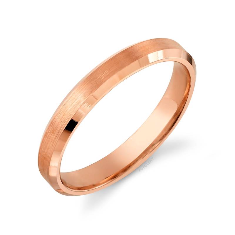 14K Rose Gold Band | 3 Mm | Abgeschrägte Kante Matt Gebürstet Komfort Passform Herren Damen Ehering von Populent
