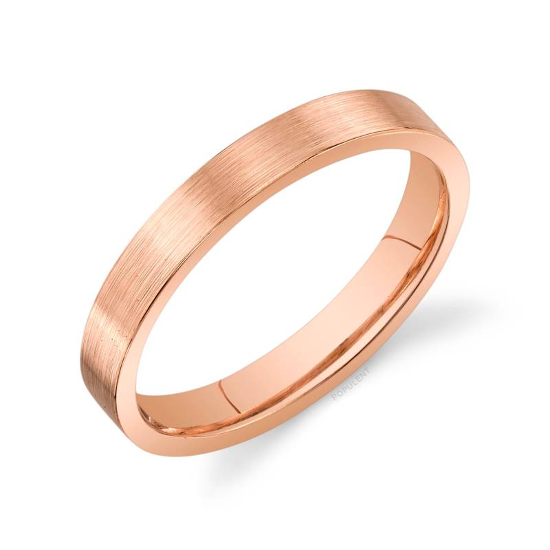 14K Rose Gold Band | 3 Mm | Flach Matt Gebürstet Komfort Passform Herren Damen Ehering Zigarre von Populent