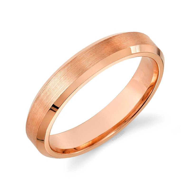 14K Rose Gold Band | 4 Mm | Abgeschrägte Kante Matt Gebürstet Komfort Passform Herren Damen Ehering von Populent