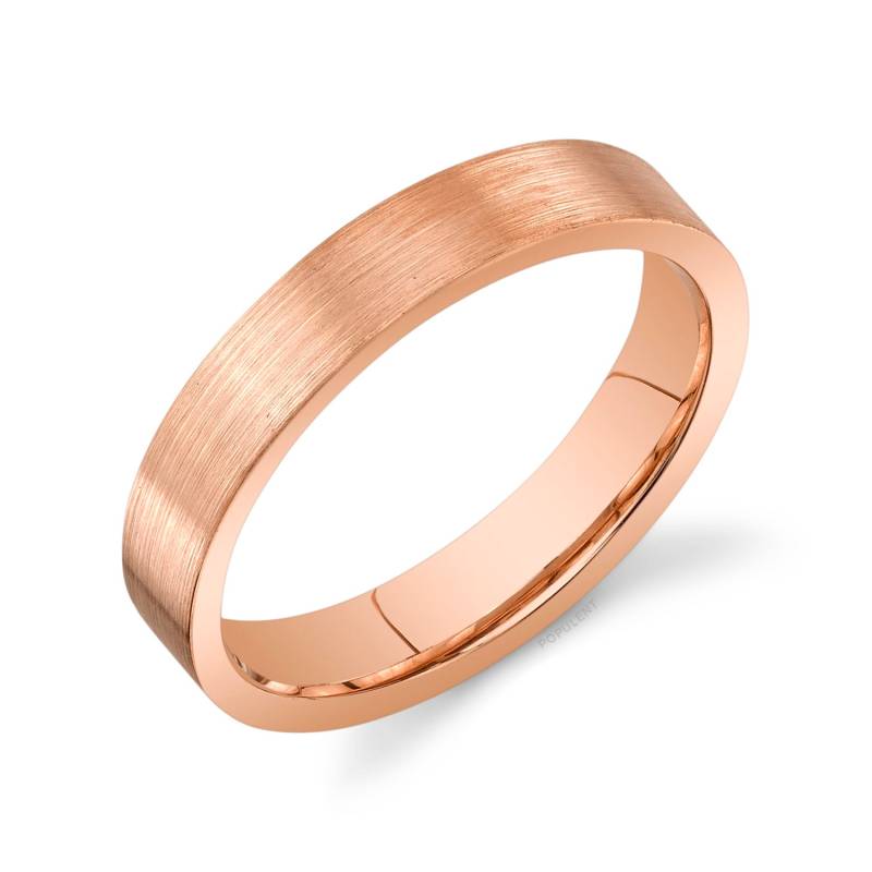 14K Rose Gold Band | 4 Mm | Flach Matt Gebürstet Komfort Passform Herren Damen Ehering Zigarre von Populent