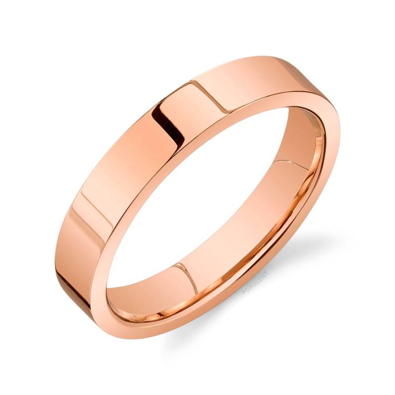 14K Rose Gold Band | 4 Mm | Flach Poliert Komfort Passform Herren Damen Ehering Zigarre von Populent