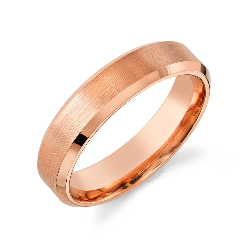 14K Rose Gold Band | 5 Mm | Abgeschrägte Kante Matt Gebürstet Komfort Passform Herren Damen Ehering von Populent
