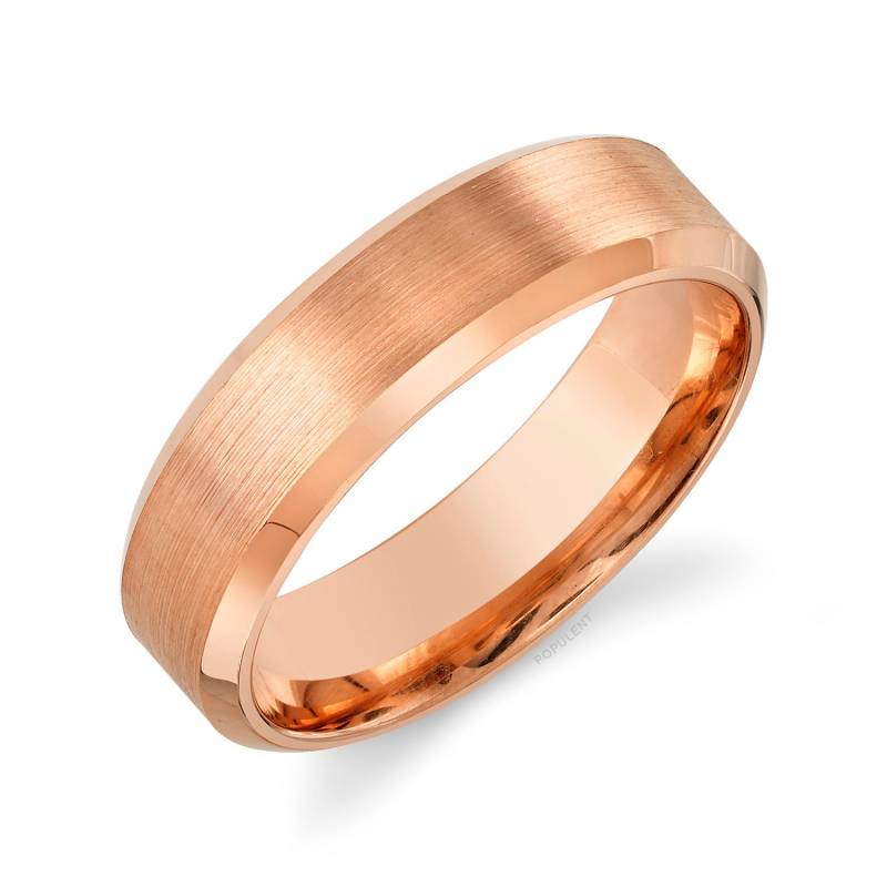 14K Rose Gold Band | 6 Mm | Abgeschrägte Kante Matt Gebürstet Komfort Passform Herren Damen Ehering von Populent