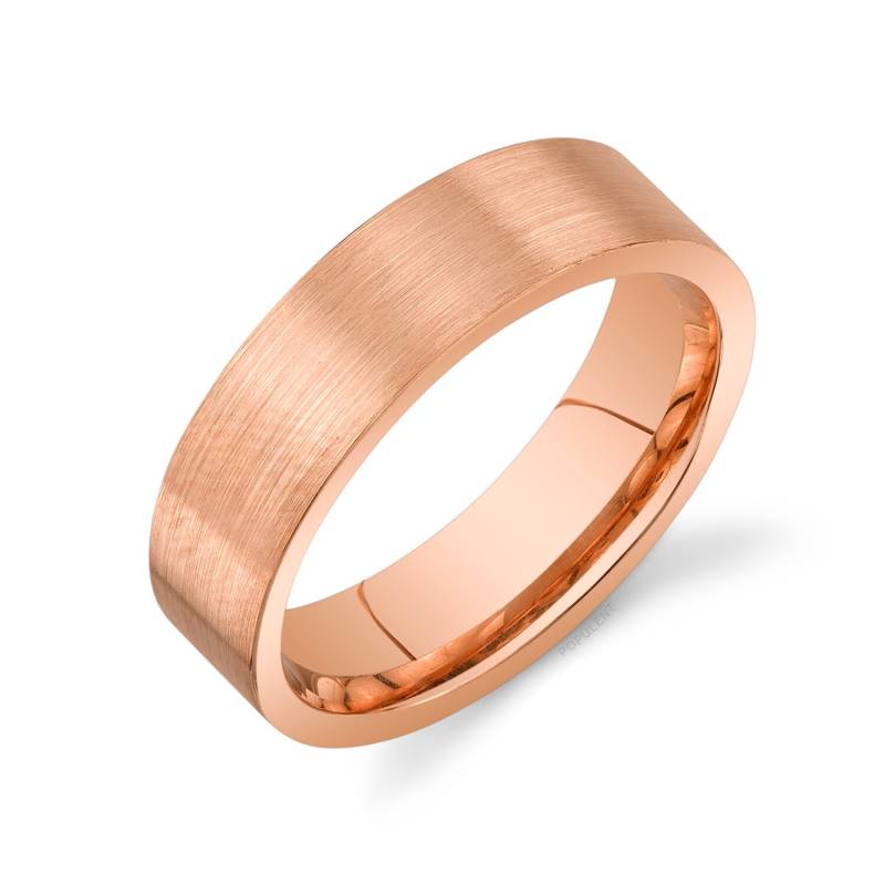 14K Rose Gold Band | 6 Mm | Flach Matt Gebürstet Komfort Passform Herren Damen Ehering Zigarre von Populent